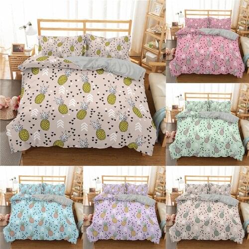 Fruit Pineapple Printed Bed Cover Set 2/3Pcs kids Duvet Cover And Pillowcases Comforter Bedding Set Double Full Single King Size