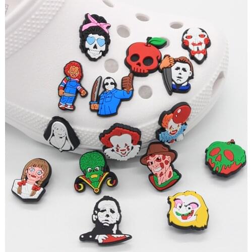 Hot 1pcs Halloween Horror Style Shoe Charms Funny DIY Shoe Aceessories Fit Sandals Buckle PVC Unisex adult Women Gifts croc jibz