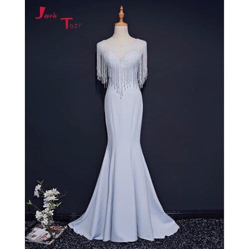 Jark Tozr Custom Made Formal Gowns Long Vestido Longo Alibaba China Beading Tassel Satin Mermaid Evening Dresses Abiye