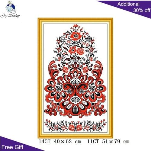 Joy Sunday Red Pattern J514 14CT 11CT Counted and Stamped Flowers Blooming Home Decoration Embroidery DIY Cross Stitch kits