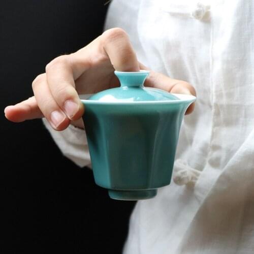 Handmade Hexagonal Diamond Coloured Glaze Ceramic Whiteware Cover Bowl Ceramic Kung Fu Three-Force Tea Bowl Tea Making Device