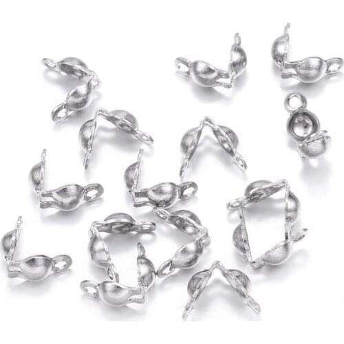 100pcs Stainless Steel Cord Ends Open Clamshell Crimp Bead Tips Knot Covers Jewelry Findings for Bracelet Necklace Making DIY