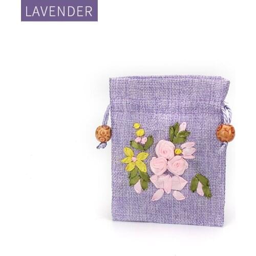 Cute Purple Burlap Embroidered Jewelry Storage Display Bags Women Earring Pendent Bracelet Wedding Ring Packaging Gift Jewellery