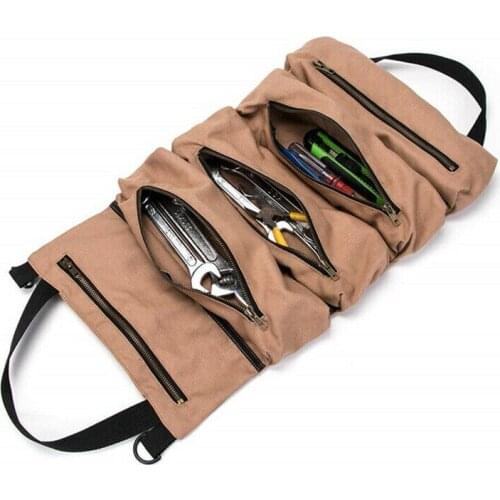 Multifunction Roll Up Canvas Tools Bag Wrench Storage Carrier Pouch Car Back Seat Organizer Hanging Bag