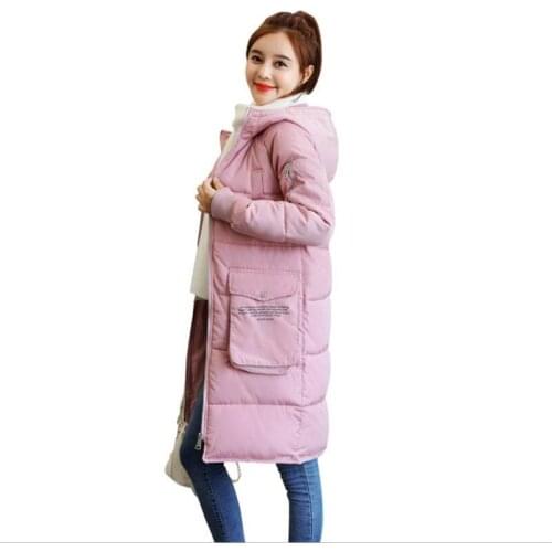 Fashion Print Letter Winter Women Parkas 2018New Medium-Long Down Cotton Jacket Women Hooded Slim Padded Thicken Winter CoatQ690