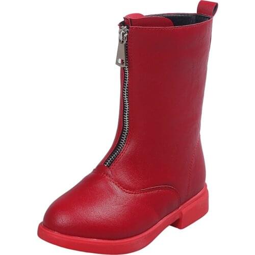 Fashion Girls Kids Children Sutents Martin Shoes Boots PU Rubber Zip Thicken plush For Kids Boots Leather Shoes New winter 2021