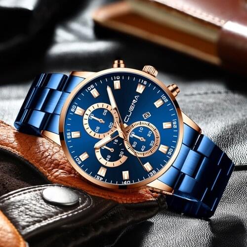 CUENA Men Wrist Watch Fashion Military Stainless Steel Analog Date Sport Quartz Watch Man Reloj Hombre 2019 men wristwatch clock