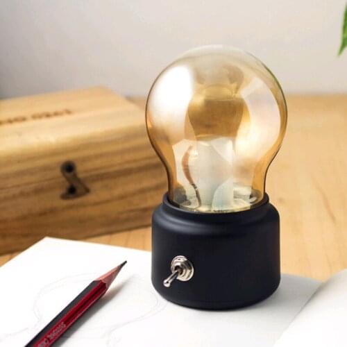 Rechargable Retro Coffee Shop Table Lamp Glass Vintage Desk Lamp Edison Bulb 220V Bedroom Bar Table Light Desk Light Black Gold