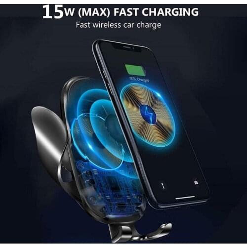 New Arrival 15W Wireless Qi Car Charger Automatic Clamping Mount Air Vent Cell Phone Holder 360-Degree Rotating Cradle Holder