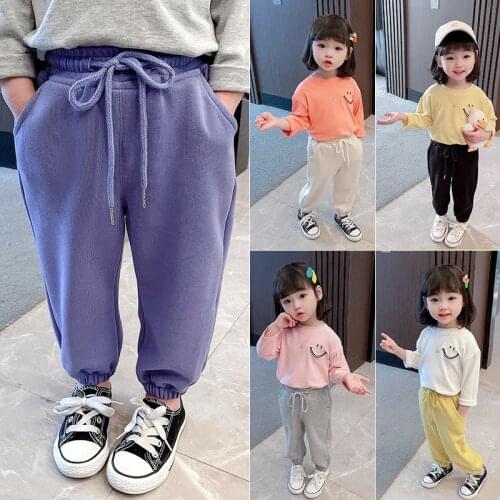 New childrens and girls' jeans pants 0-6 years old childrens cartoon printing hole long pants girls elastic belt lower garment