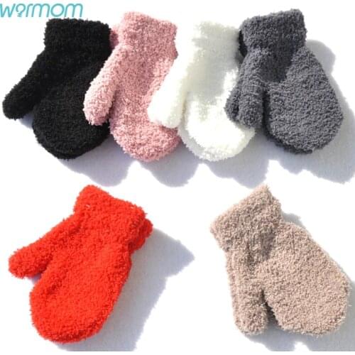Warmom Plush Thick Warm Baby Gloves Winter Plus Velvet Mittens Children Kid Coral Fleece Full Finger Gloves For 1-4Y Kids Gloves