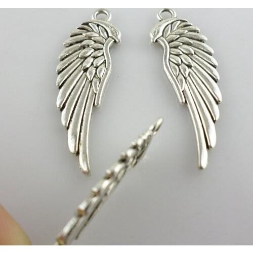 Wholesale 40pcs Tibetan Silver Wings Charms Craft Pendants 11x33mm Jewelry Findings
