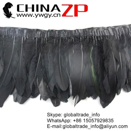 Retail from CHINAZP Factory 2 yards Graceful Dyed Black Goose Nagoire and Satinettes Feather Trim with Satin Ribbon Tape