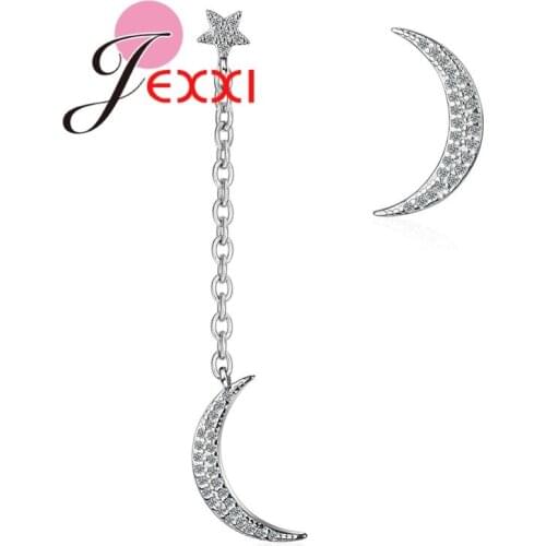 Big Promotion Fashion Glamour 925 Sterling Silver Exquisite Cubic Zircon Geometric Long Asymmetry Moon Drop Earrings Gifts