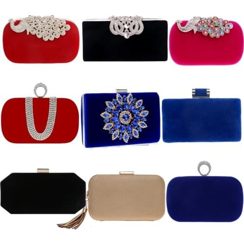 Velvet Luxury Women Evening Bags Rhinestones Flower Small Day Clutch Party Diamonds Lady Dress Shoulder Chain Handbags For Purse