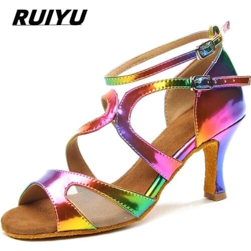 Latin Dance Shoes Ladies Tango Salsa Wedding Banquet Dance Shoes Girls Practice Shoes Sneakers High-Heeled Sandals Color