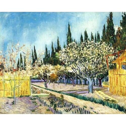 High quality Vincent Van Gogh modern art Orchard Surrounded by Cypresses Oil paintings reproduction hand painted