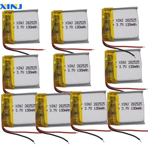 XINJ 10pcs 3.7V 130mAh lithium polymer battery li po 282525 For headphones bluetooth speaker smart watch Car Camera Music player
