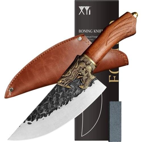 XYJ 6.5-inch Professional Meat Cleaver With Leather Sheath Cleaver Boning Knife 7Cr17 Stainless Steel Butcher Knives For Kitchen