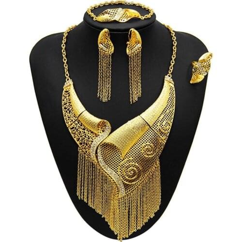 Yulaili New Design Dubai Gold Jewelry Sets for Women Fashion Tassels 24 Gold Necklace Earrings Ring Fine Jewellery Free Shipping