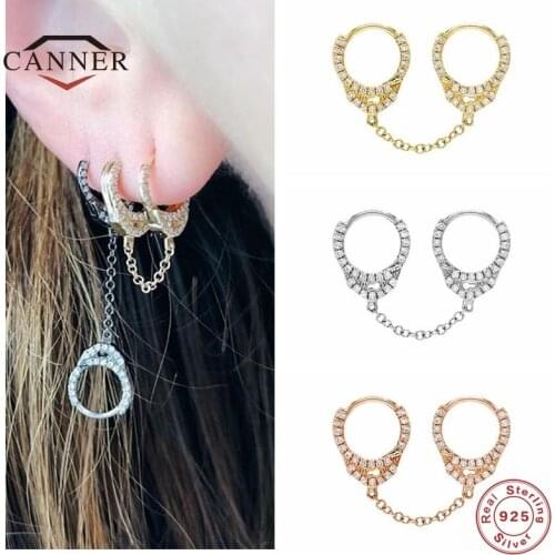 CANNER Real 925 Sterling Silver Personality handcuffs Hoop Earrings Ear buckle Earings Women Piercing Earring Jewelry pendientes