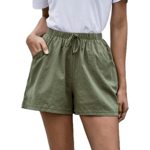 Women Shorts Casual Solid Color High Waist Drawstring Pockets Wide Leg Shorts Minipants Loose Fit Shorts Summer 2021