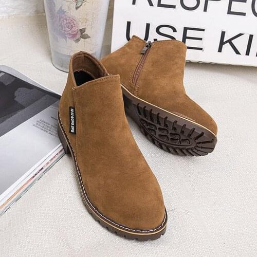 2021 Women Martin Boots Suede Autumn Winter Warm Plush Fur Shoes Woman Feminina Female Motorcycle Ankle Boots Women Botas Mujer
