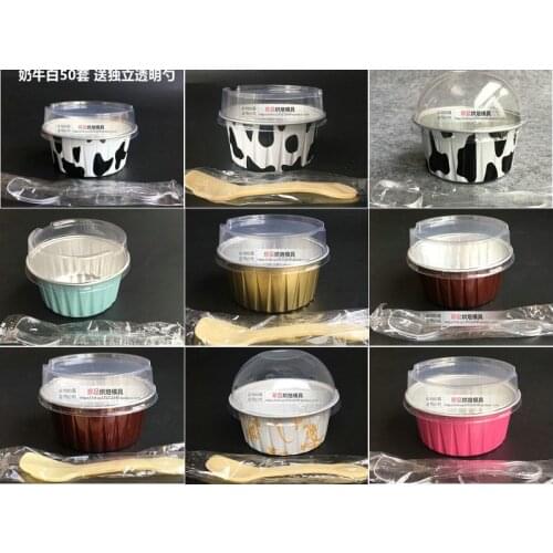 100 sets cake cup/ moon cake packaging trays / aluminum foil cake box cup with lids /spoon kitchen tools