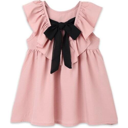 2019 Summer Fashion Toddler Dress New Cotton Sleeveless Bowknot Princess Costume For 2-6T Little Girl Casual Dress Baby Clothing
