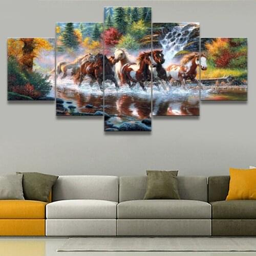 5pcs 5D square round diamond embroidery Animal horse diy diamond Painting Natural waterfall mosaic Needlework cross stitch kits