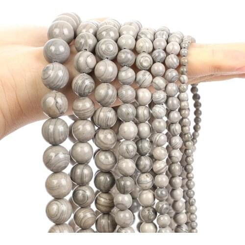Grey Veins Natural Stone Beads Round Loose Spacer Bead For Jewelry Making Bracelet Necklace DIY Accessories Strand 4/6/8/10/12MM