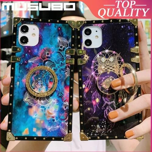 MUSUBO 3D Square Phone Case For iPhone 12 mini 11 Pro Max SE 2020 Xsmax XR 8 7 PLUS Soft Silicone Sides Ring Stand Blu Ray Cover