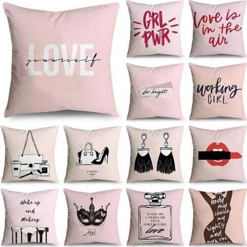 Cartoon printing fashion pink alphabet pillow case polyester soft sofa pillow decorative cushion cover наволочки декоративные