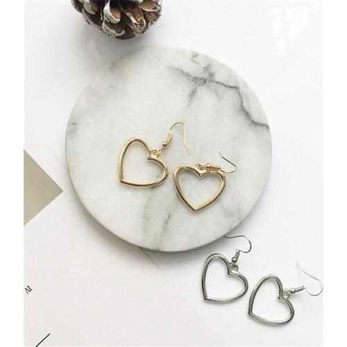CRLEY Romantic New Silver Gold Color Heart Shape Drop Earrings for Women Party Christmas Wedding Earrings Jewelry Gifts Bijoux