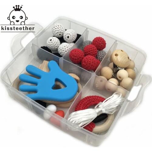 Baby Nursing Accessories Crochet Bead Baby Palm Food Grade DIY Teething Jewelry Necklace Set Wooden Teether