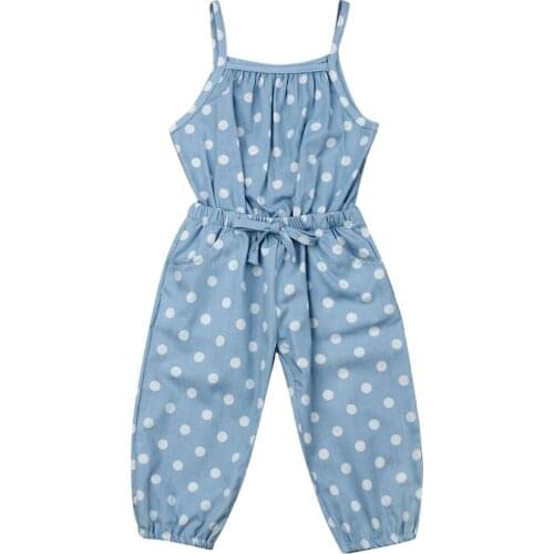 Baby Girl Polka Dot Ropmers Sleeveless Blue Bib Pants Trousers Toddler Kids Girls Summer Clothes One Piece Playsuit 1-5T