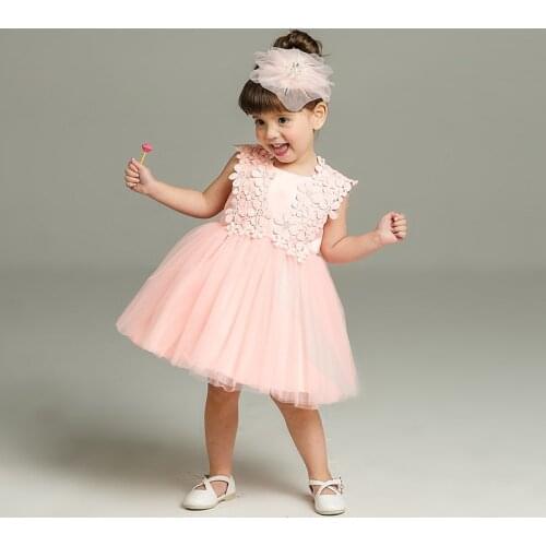 Infant Baby Sleeveless Petals Soft Tulle Girl Birthday Baptism Dress infant Christmas Baby Christmas Clothes Lace dress Children