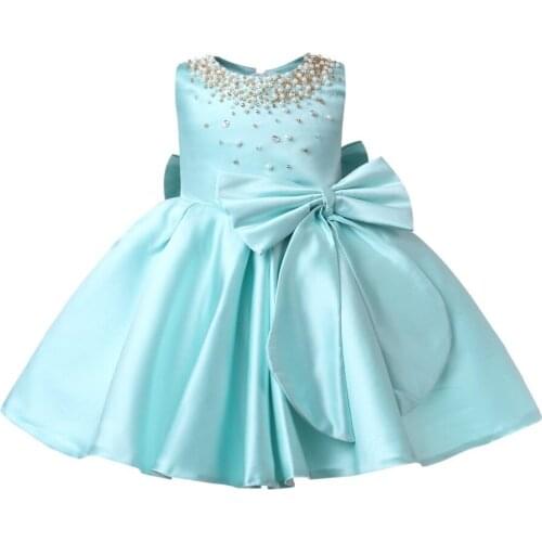 Baby Frock Beded Lace Christening Gown Big Bow Baby Girl 1 Year First Birthday Outfit Toddler Infant Party Dress Kids Vestido