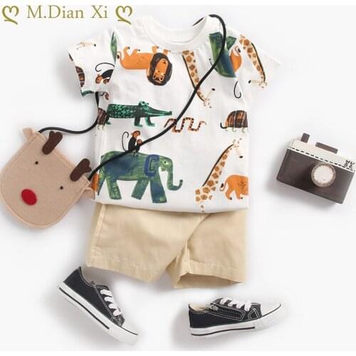 Infant Toddler Cartoon Clothing Animal Print Newborn Baby Boy Summer Clothes T-shirt+shorts Baby Girl Casual Clothing Sets 0-3Y