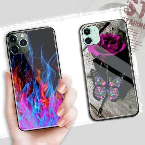 FinderCase for iPhone XS MAX Case Rose Unicorn Abstract Flames Glass Case for iPhone 6 6S 7 8 Plus X XR XS MAX 11 pro max
