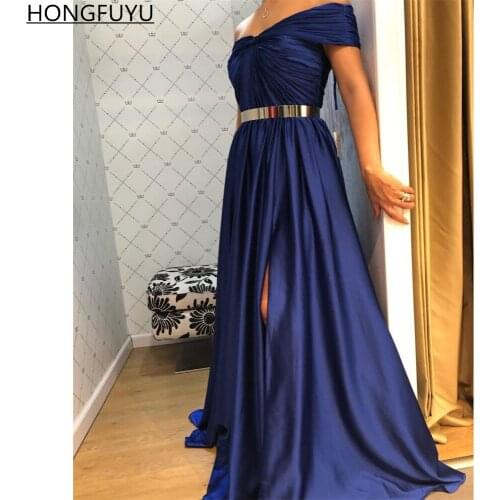 HONGFUYU Arabic Side Slit Evening Dresses Party Gowns Long Satin Off Shoulder vestidos de fiesta Prom Dress вечерние платья