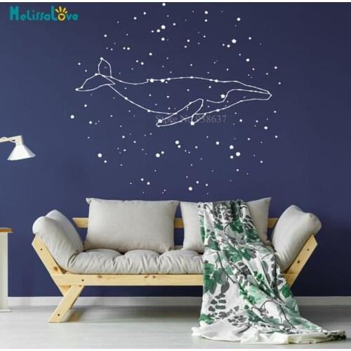 Sperm Whale Traveling In The Vast Deep Sea Wall Sticker Home Decor Quiet Stars Constellation Decor Nursery Vinyl Decals BB474