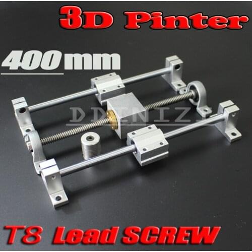 HOT sale 3D Printer guide rail sets T8 Lead screw length 400mm + linear shaft 8*400mm + KP08 SK8 SC8UU+ nut housing +coupling
