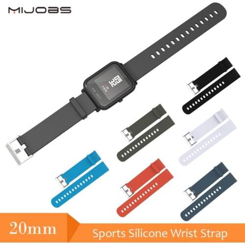 Mijobs 20mm Sports Silicone Wrist Strap for Xiaomi Huami Amazfit Bip BIT PACE Lite Youth Smart Watch Replacement Band Smartwatch