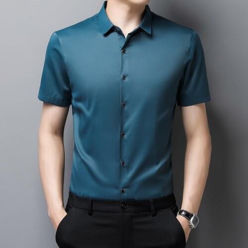 Large Size Cozy Smooth Blue Ice Silk Mens Clothing 2021 Summer Elegance Fashion Classic Work Shirts Mens Oversize Costume Purple