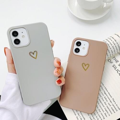 LACK Couples Gold Love Heart Candy Color Cases For iphone 1 11Pro Max XR X XS 7 8 Plus Cute Solid Soft silicone Matte Back Cover