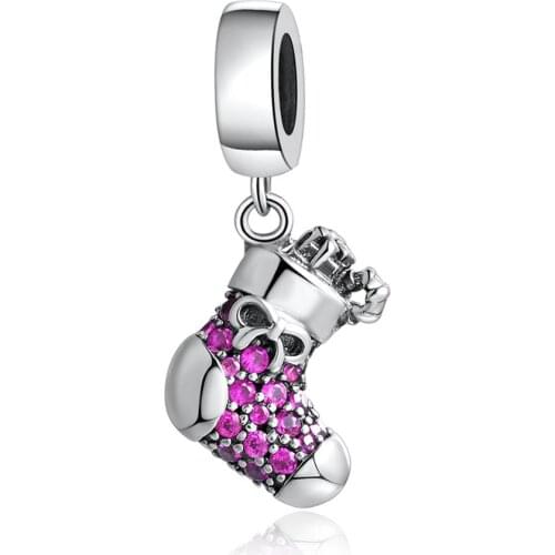 Authentic S925 Silver Pendant Bead fit Lady Bracelet Bangle Christmas Festive Stocking Dangle Charms DIY Jewelry
