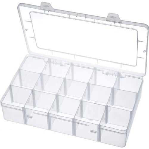Portable 15 Grids Plastic Jewelry Beads Pills Nail Tips Storage Box Detachable Case Container