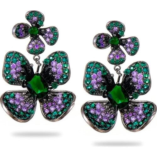 GODKI Luxury Flower Multicolor CZ Earring For Women Wedding Cubic Zircon Dubai Bridal Earrings Costume Jewelry 2020 Summer Party