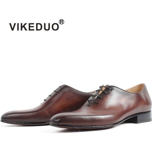 VIKEDUO Mens Dress Shoes Handmade Square Toe Real Genuine Leather Oxford Shoes Wedding Office Patina Bespoke Footwear Zapatos